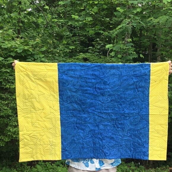 NWT Hand Crafted Blue & Yellow Quilt - Picture 11 of 14